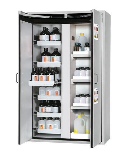 asecos Feuerbeständiger Gefahrstoffschrank Edition mit Auszügen und Wannenböden, grau, B 1196 mm, 224699