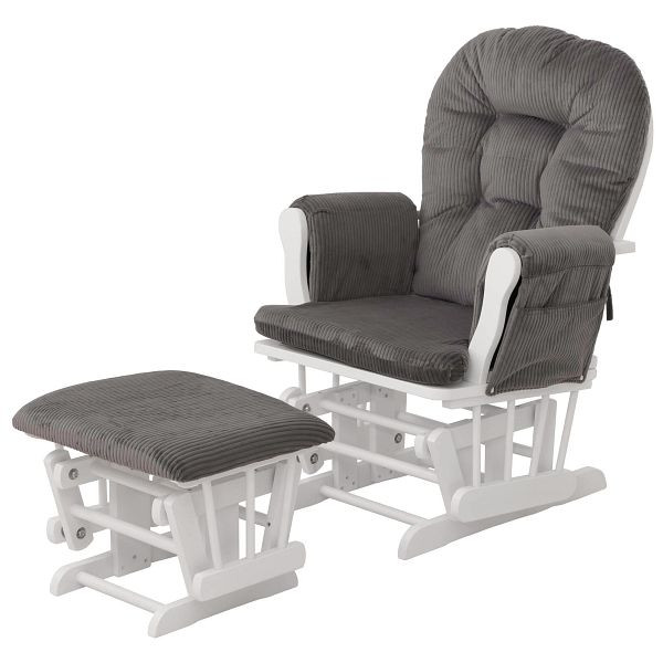 Mendler Relaxsessel HWC-C76, Schaukelstuhl Sessel Schwingstuhl mit Hocker Stoff Cord 320g/m² Öko-Tex, dunkelgrau Gestell weiß, 109031