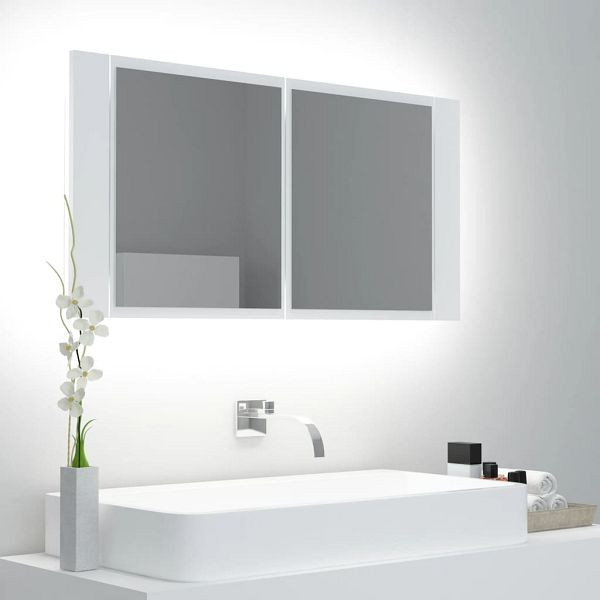 vidaXL LED-Bad-Spiegelschrank Weiß 90x12x45 cm Acryl, 804972