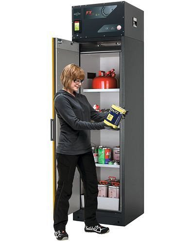 asecos Feuerbeständiger Umluft-Gefahrstoffschrank Custos, Tür gelb, 3 Böden, Türanschlag lks.,Typ A-63, 248469