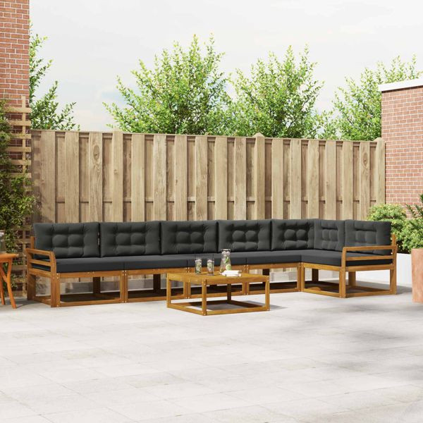 vidaXL Outdoor-Sofagarnitur mit Kissen 7-teilig Natur und Anthrazit, 3367685