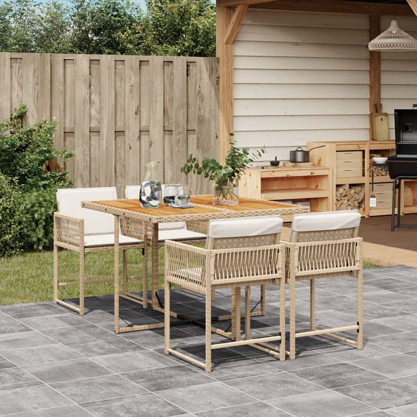 vidaXL 5-teilig Garten-Essgruppe mit Kissen Beige Poly Rattan, 3211444