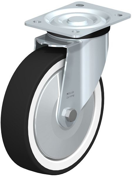 Blickle L-POTH 200K-FA Stahlblech-Lenkrolle, mittelschwere Ausführung, mit Anschraubplatte, Thermoplastisches Polyurethan, Grau, 100206