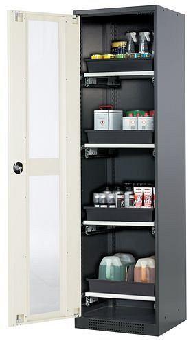asecos Chemikalienschrank Systema-T CS-54LG, Korpus anthrazit, Flügeltüren weiß, 4 Tablarauszüge, 208914