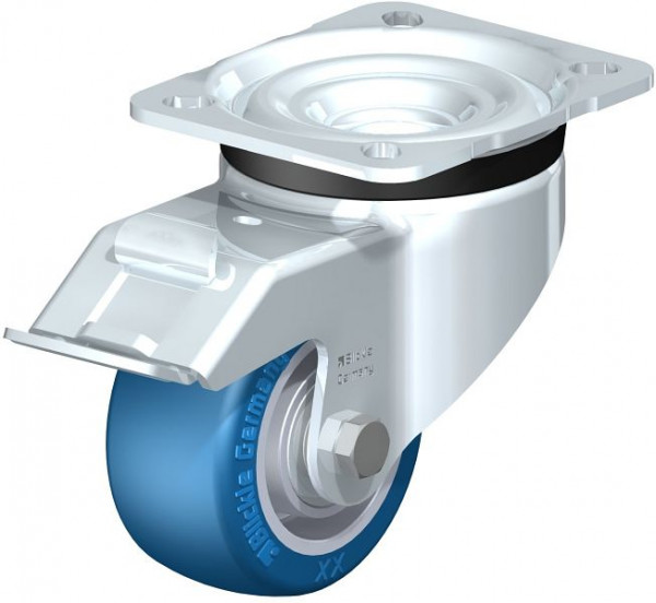 Blickle LK-ALBS 82K-FI Stahlblech-Lenkrolle, schwere Ausführung, mit Anschraubplatte & Feststeller, Blickle Besthane® Soft, Blau, 754768
