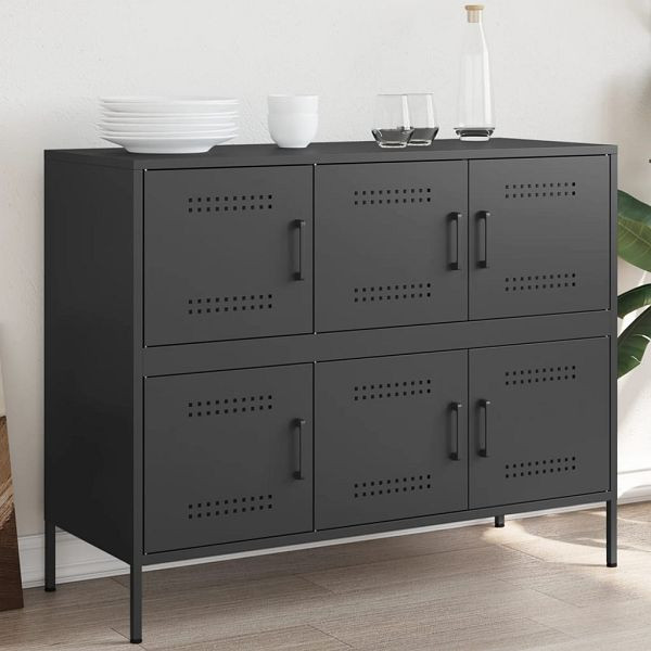 vidaXL Sideboard Schwarz 100,5x39x79 cm Kaltgewalzter Stahl, 843096