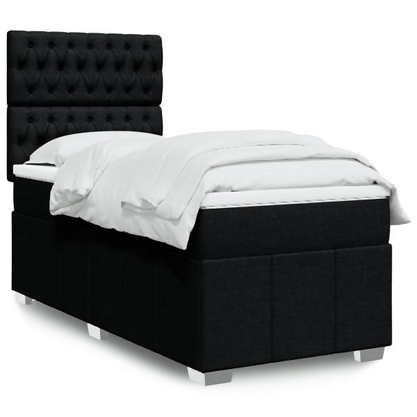 vidaXL Boxspringbett mit Matratze Schwarz 90x190 cm Stoff, 3293832