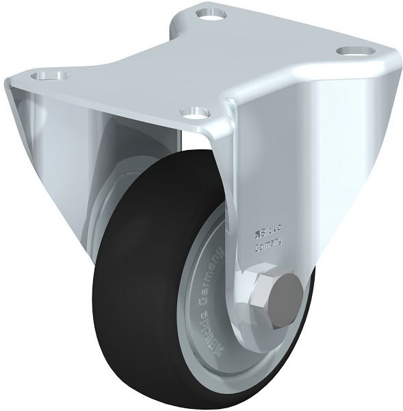 Blickle BK-PATH 80K Stahlblech-Bockrolle, schwere Ausführung, mit Anschraubplatte, Thermoplastisches Polyurethan, Grau, 847687
