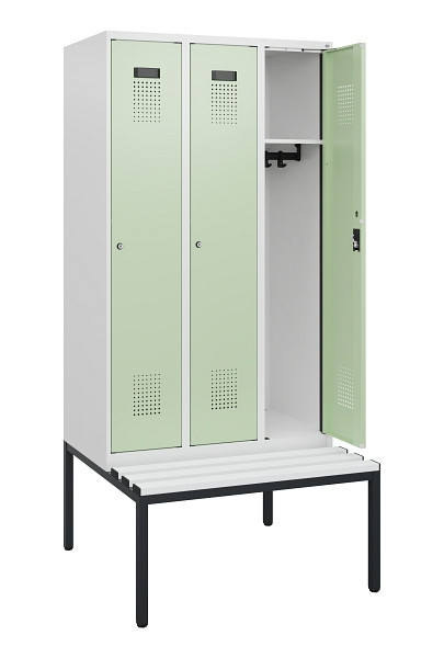 C+P Spind Evolo PLUS, 3 Abteile, 1950x900x815mm, 9016/6019, Zylinderschloss, Material Sitzfläche Kunststoff, Sitzbank, 0490505-30 S10100