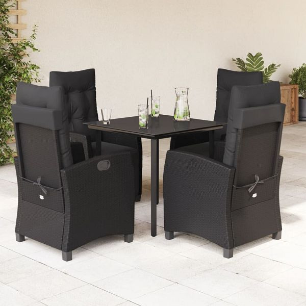 vidaXL 5-teilig Garten-Essgruppe mit Kissen Schwarz Poly Rattan, 3212968