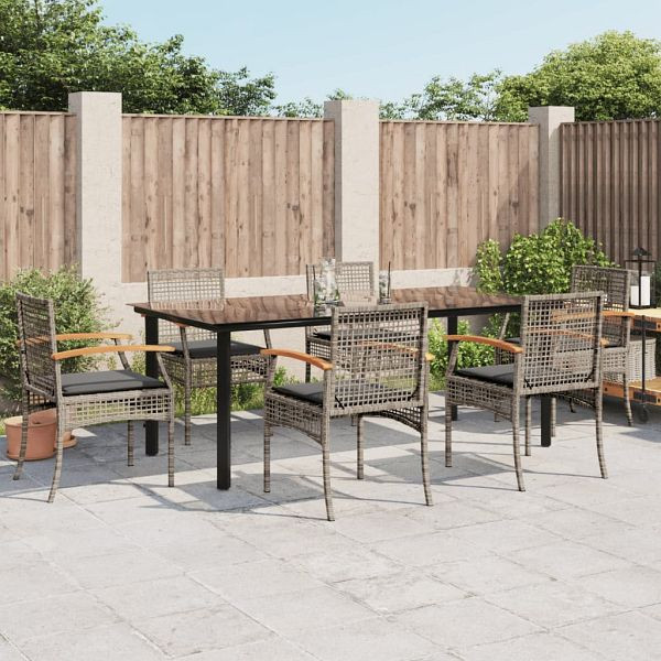 vidaXL 7-tlg. Garten-Essgruppe mit Kissen Grau Poly Rattan, 3213622
