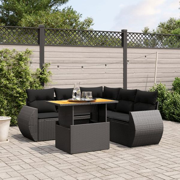 vidaXL 6-teilig Garten-Sofagarnitur mit Kissen Schwarz Poly Rattan, 3272189