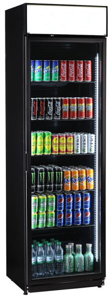 KBS Glastürkühlschrank FLK 365 schwarz, mit Umluftkühlung, Display und 2 vertikalen LED Linien, 9190026