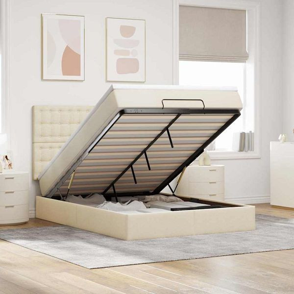 vidaXL Ottoman-Bett mit Matratze & LEDs Creme 140x190 cm Stoff, 3314174