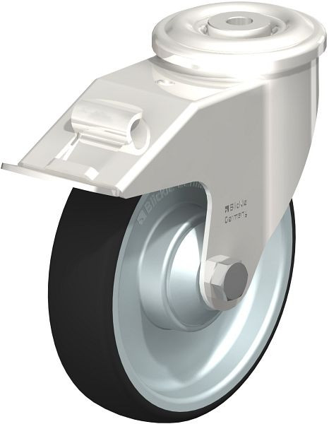 Blickle LEXR-PATH 160KD-FI Edelstahl-Lenkrolle mit Rückenloch & Feststeller, Thermoplastisches Polyurethan, Grau, 761534