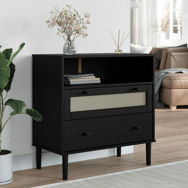 vidaXL Sideboard SENJA Rattan-Optik Schwarz 80x40x80 cm Kiefernholz, 358021