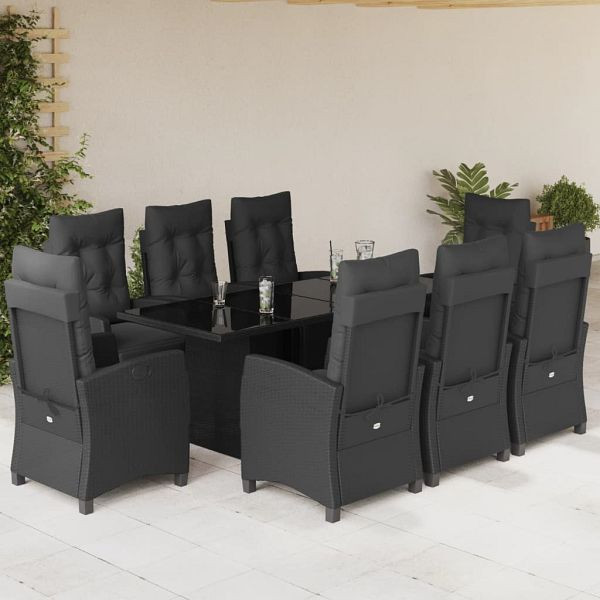vidaXL 9-teilig Garten-Essgruppe mit Kissen Schwarz Poly Rattan, 3212921