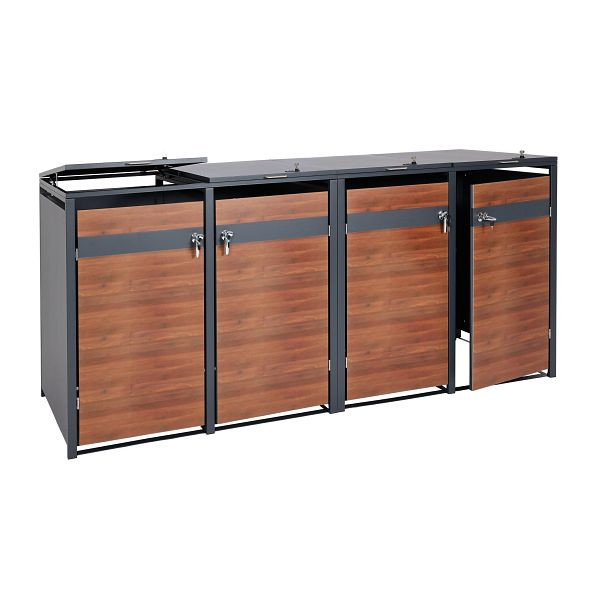Mendler XL 4er/8er-Mülltonnenverkleidung HWC-J82, Mülltonnenbox, Metall 118kg, anthrazit, Kirsche-Holzoptik dunkelbraun, 2x83429+2x83430