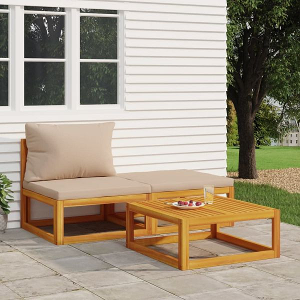vidaXL 3-teilig Garten-Lounge-Set mit Kissen Massivholz Akazie, 360001