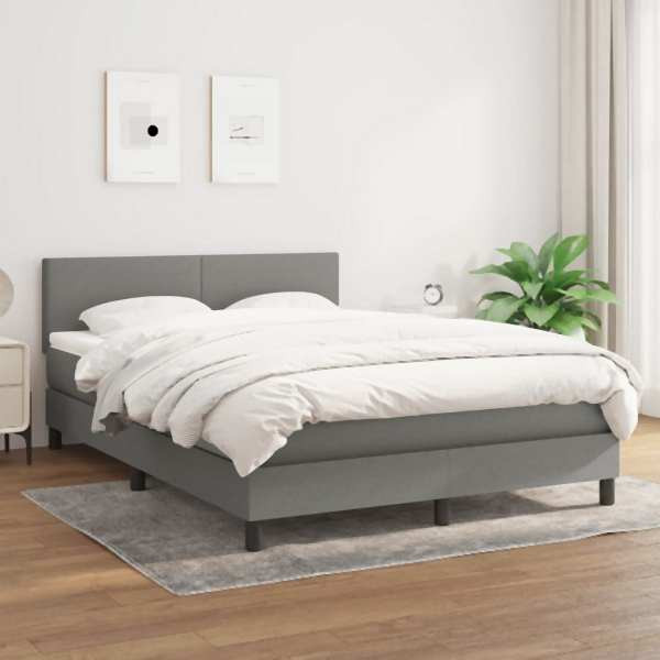 vidaXL Boxspringbett mit Matratze Dunkelgrau 140x200 cm Stoff, 3139898