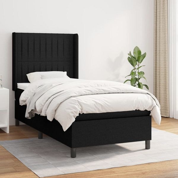 vidaXL Boxspringbett mit Matratze Schwarz 90x200 cm Stoff, 3131563