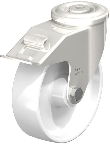 Blickle LEXR-PO 160XR-FI Edelstahl-Lenkrolle mit Rückenloch & Feststeller, Polyamid, Weiß, 748639