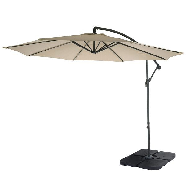 Mendler Ampelschirm Acerra, Sonnenschirm Sonnenschutz, Ø 3m neigbar, Polyester/Stahl 11kg, creme mit Ständer, 46812+31831