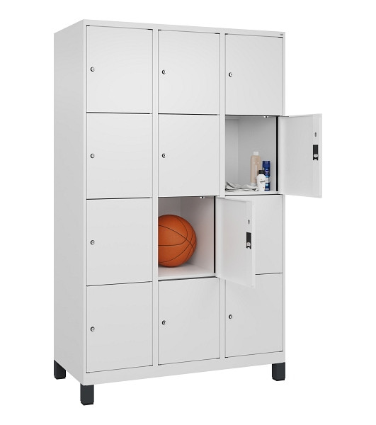 C+P Schließfachschrank Evolo PLUS, mit Füßen, 12 Fächer, 1950x1200x500mm, 9016/9016 Verkehrsweiß, Abteile 3, Abteilbreite 400 mm, 049010-324 S10020