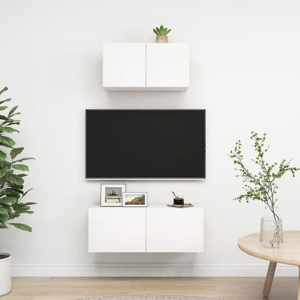 vidaXL 2-teilig TV-Schrank-Set Weiß Holzwerkstoff, 3078700