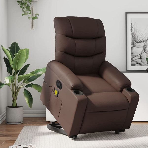 vidaXL Massagesessel mit Aufstehhilfe Elektrisch Braun Kunstleder, 3206622