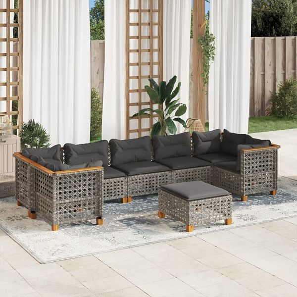 vidaXL 8-teilig Garten-Sofagarnitur mit Kissen Grau Poly Rattan, 3261765
