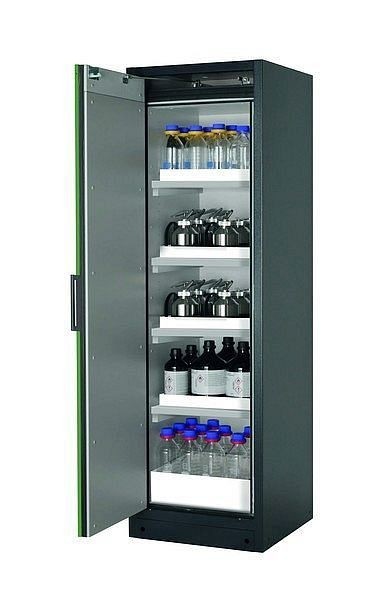 asecos Sicherheitsschrank Q-CLASSIC-90, Q90.195.060 in resedagrün RAL 6011 mit 4x Wannenboden Standard (Polypropylen), 30072-048-30087