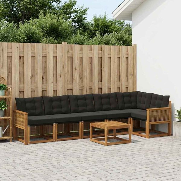 vidaXL Outdoor-Sofagarnitur mit Kissen 7-teilig Natürlich und Schwarz, 3382004
