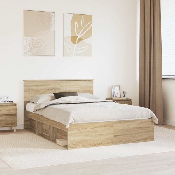 vidaXL Bettrahmen Geräucherte Eiche 150 x 200 cm Holzwerkstoff, 3407861