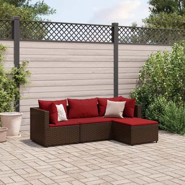 vidaXL 4-teilig Garten-Lounge-Set mit Kissen Braun Poly Rattan, 3308053