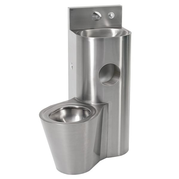 KWC Sanitärkombination, Edelstahl, Hinterwandmontage, Druckspüler, hydraulisch, WC links, 2000108112