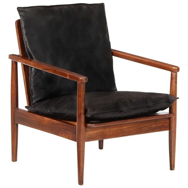 vidaXL Sessel Schwarz Echtleder und Massivholz Akazie, 340922