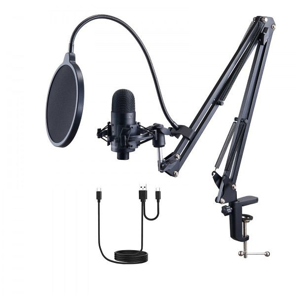 VEVOR USB-Mikrofon 192 kHz/24 Bit Kondensatorset mit Galgenarm, Pop-Filter, Stummschalter, Kopfhöreranschluss, DBMKFDRMKFBDKL3E6V9