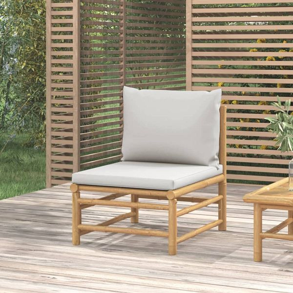vidaXL Garten-Mittelsofa mit Hellgrauen Kissen Bambus, 362279