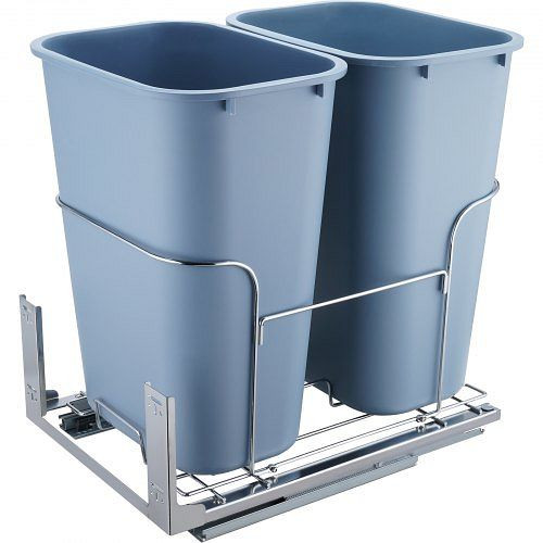 VEVOR Ausziehbarer Abfallsammler, 35 L x 2 Doppelbehälter, Untermontiert mit Schiebe- und Türmontagesatz, 50 kg Tragkraft, CFLJT70L3535L1MZZV0