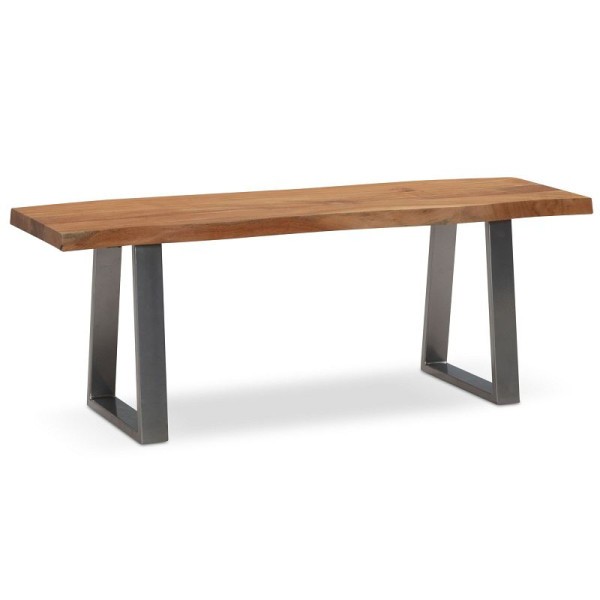 Wohnling Garderobenbank 120x40x45,5 cm Akazie Massivholz/Metall, Sitzbank ohne Lehne, Flurbank Klein Trapezbeine Chrom, WL7.286