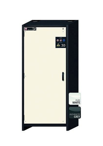 asecos Sicherheitsschrank Q-CLASSIC-30, Q30.195.086.WD in reinweiß RAL 9010 mit 4x Auszugswanne Standard (Edelstahl), 31008-070-30056