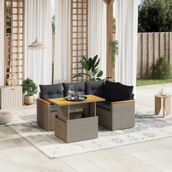 vidaXL 5-teilig Garten-Sofagarnitur mit Kissen Grau Poly Rattan, 3273062