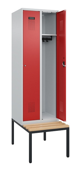 C+P Spind Evolo PLUS, 2 Abteil, 2120x600x815mm, 7035/3000, Zylinderschloss, Sitzfläche Buche-Hartholz, Sitzbank, 0490507-20 S10030