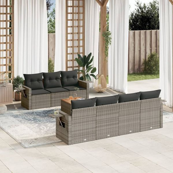 vidaXL 8-teilig Garten-Sofagarnitur mit Kissen Grau Poly Rattan, 3256802