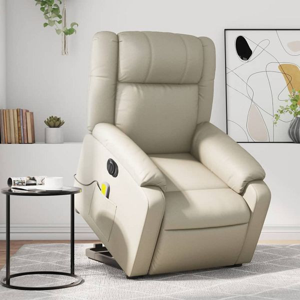 vidaXL Massagesessel mit Aufstehhilfe Elektrisch Creme Kunstleder, 3205172
