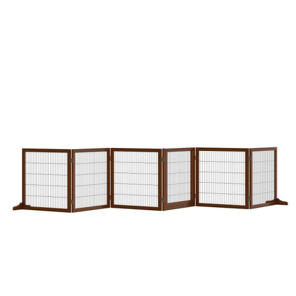 PawHut Absperrgitter für Hunde klappbar 432 x 36 x 70cm Kiefernholz Kaffee, D06-118CF