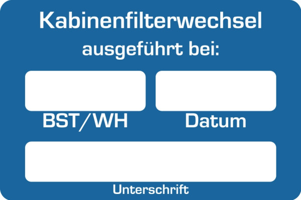 Eichner Kundendienstaufkleber, Text: Kabinenfilterwechsel, 9220-00133