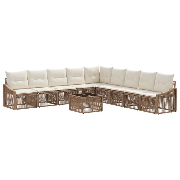 vidaXL Gartensofa-set 10-teilig Beige Poly-Rattan, 3436032
