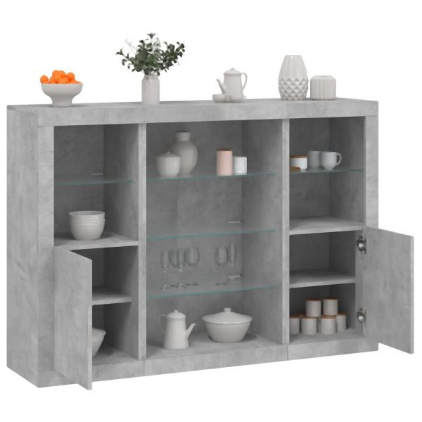 vidaXL Sideboards mit LED-Leuchten 3 Stk. Betongrau Holzwerkstoff, 3209131